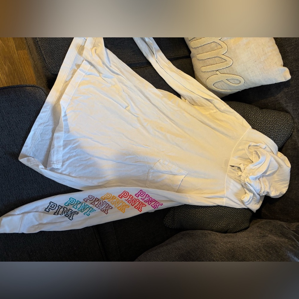 PINK Victoria's Secret White Hoodie rainbow